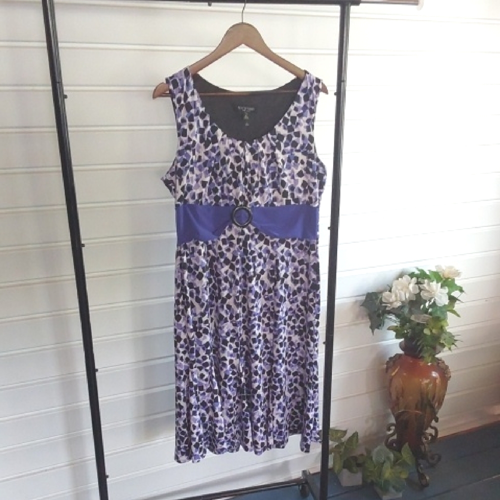 Kasper Purple and Black Patterned Midi Dress By Perceptions New York Size XL